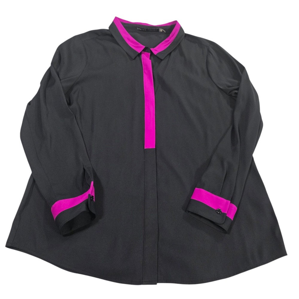 Vintage Ivanka Trump Button Up Top Womens Black XL Point Collar Soft Gothic